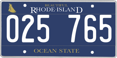 RI license plate 025765