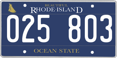 RI license plate 025803
