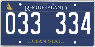 RI license plate 033334
