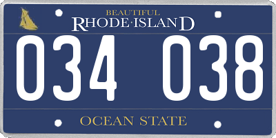 RI license plate 034038