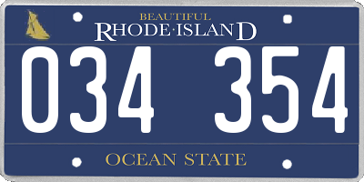 RI license plate 034354