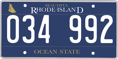 RI license plate 034992