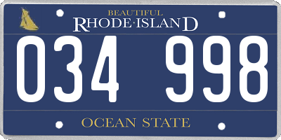 RI license plate 034998