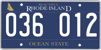 RI license plate 036012