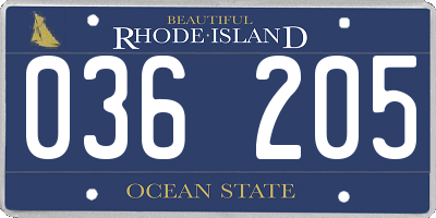 RI license plate 036205