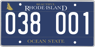 RI license plate 038001