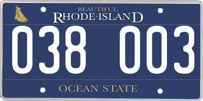 RI license plate 038003