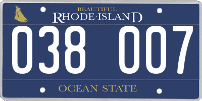 RI license plate 038007