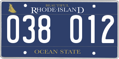 RI license plate 038012