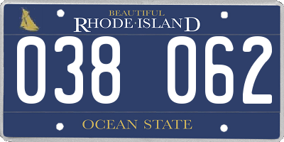 RI license plate 038062
