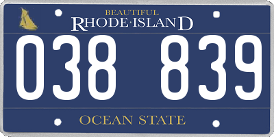 RI license plate 038839