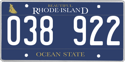 RI license plate 038922