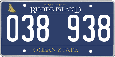 RI license plate 038938