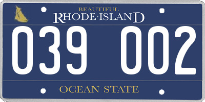RI license plate 039002