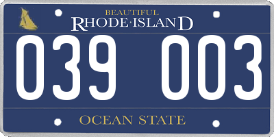 RI license plate 039003