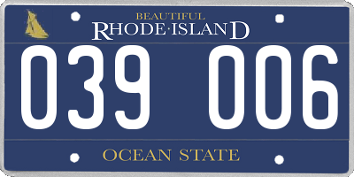 RI license plate 039006