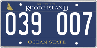 RI license plate 039007
