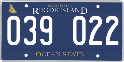 RI license plate 039022