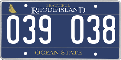 RI license plate 039038