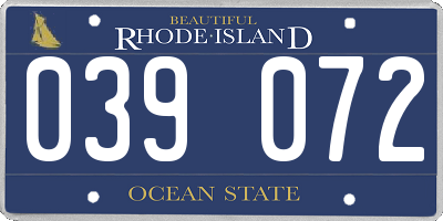 RI license plate 039072