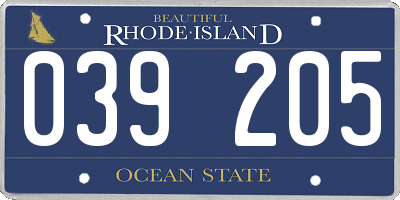 RI license plate 039205