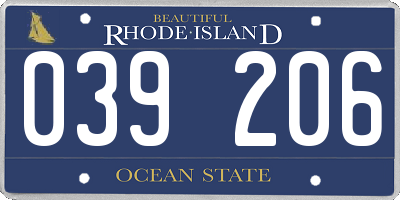 RI license plate 039206
