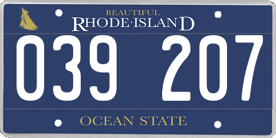 RI license plate 039207