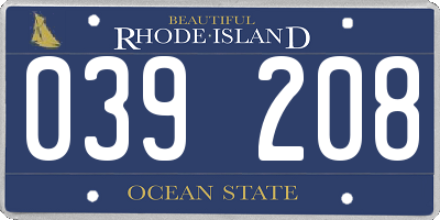RI license plate 039208