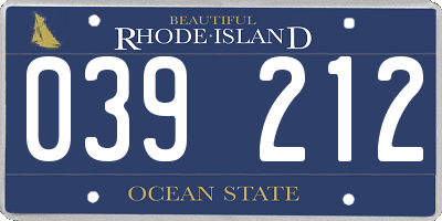 RI license plate 039212