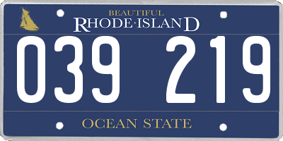 RI license plate 039219