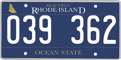 RI license plate 039362