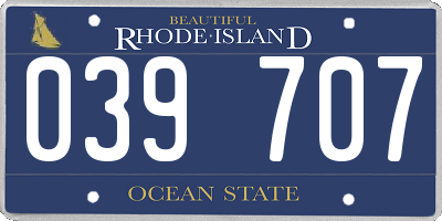 RI license plate 039707