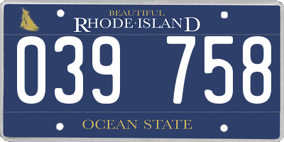 RI license plate 039758