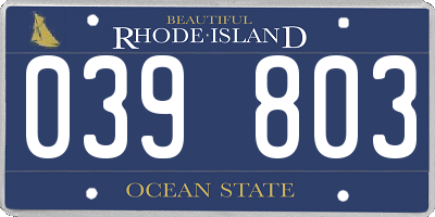 RI license plate 039803