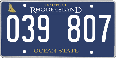 RI license plate 039807