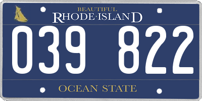 RI license plate 039822
