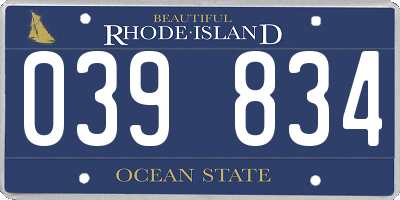 RI license plate 039834