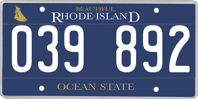 RI license plate 039892