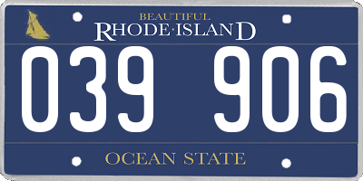 RI license plate 039906