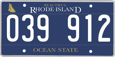 RI license plate 039912