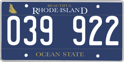 RI license plate 039922