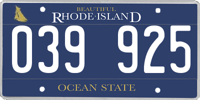RI license plate 039925