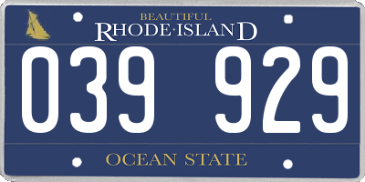 RI license plate 039929