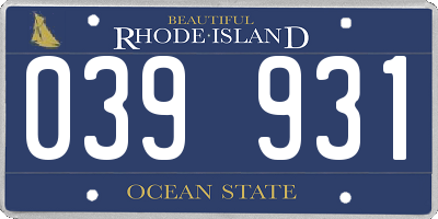 RI license plate 039931