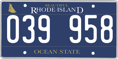RI license plate 039958