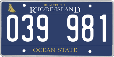 RI license plate 039981