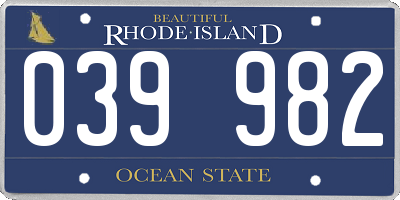 RI license plate 039982