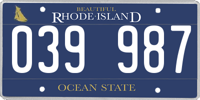 RI license plate 039987