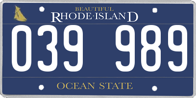 RI license plate 039989