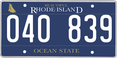 RI license plate 040839
